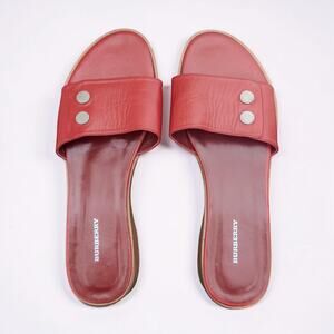 Y2K Burberry Red Leather Slide Sandals Low Heel Size 36 US 6
